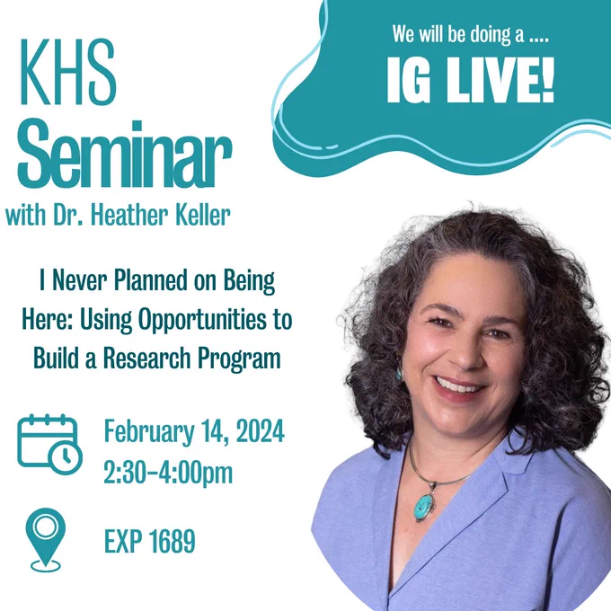 Image of Dr Heather Keller with details about her seminar on February 14th from 2:30pm-4