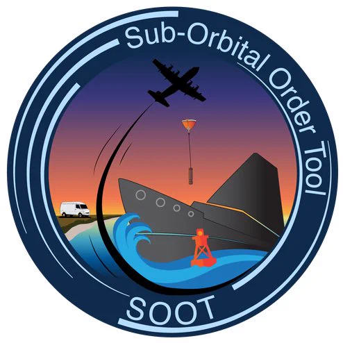 Sub-Orbital Order Tool graphic icon that shows multiple suborbital platforms (e.g. vessel, aircraft) in a circular graphic with the words Sub-Orbital Order Tool at the top and the acronym SOOT at the bottom. 