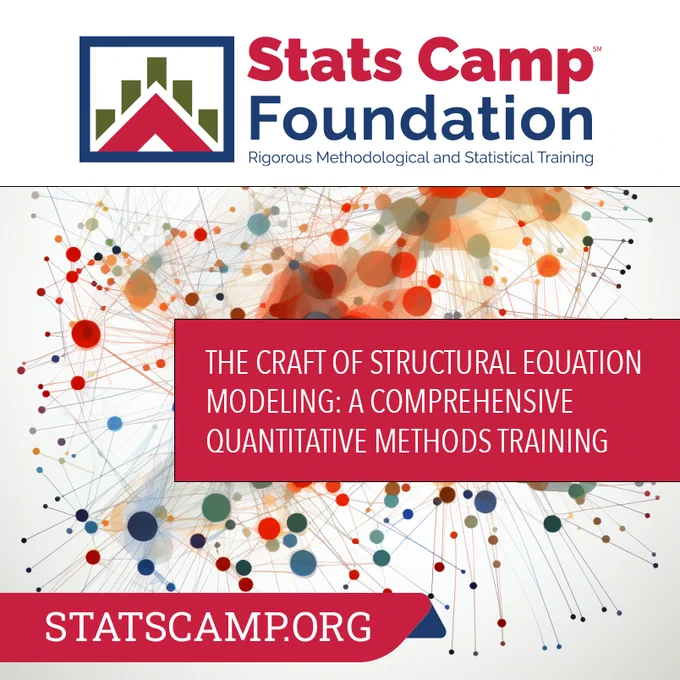 Stats Camp statistical methods training Structural Equation Modeling course feature utilizing data visualization designed to construct and analyze a structural equation model, representing the concept of structural equation modeling in statistical analysis.