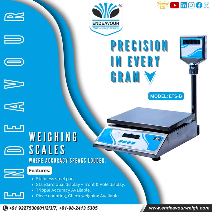 Precision in Every Gram – Endeavour Weighing Scales, Where Accuracy Speaks Louder.

🔍 Our scales are where accuracy speaks louder, ensuring every measurement counts.

Elevate your weighing standards with us. Contact us now:
📞  91-98-2413 5305 | ✉️ info@endeavourweigh.com | 🌐 www.endeavourweigh.com

#TabletopScale #CompactWeighing #PrecisionScale #SmallScale #PortableWeighing #PrecisionWeighing 

#Endeavour #EndeavourWeigh #EndeavourInstruments #WeighWithEndeavour #ElevateWithEndeavour #EIPLOfficial