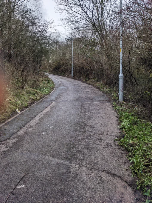 Photo showing  walking and cycling route through the Travis Brow roundabout which has been cleared of overgrown vegetation