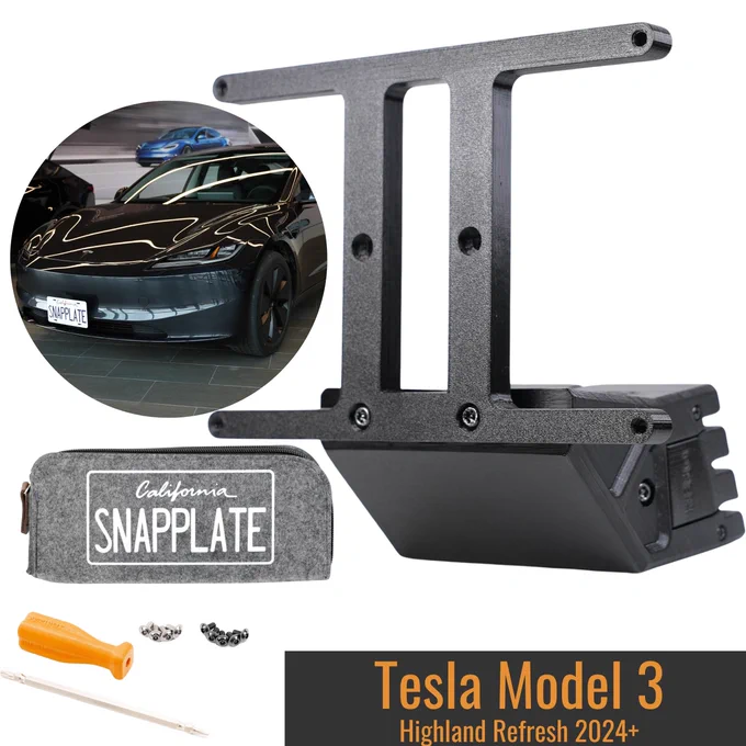 SnapPlate  For Tesla Model 3 (Highland Refresh 2024 ) - No-Drill Removable Front Plate Mount