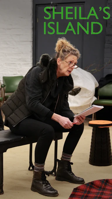 Rebecca rehearses for Sheila's Island, 13-16 March Longwood Mechanics Hall.