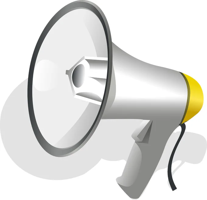 a megaphone in white and yellow.