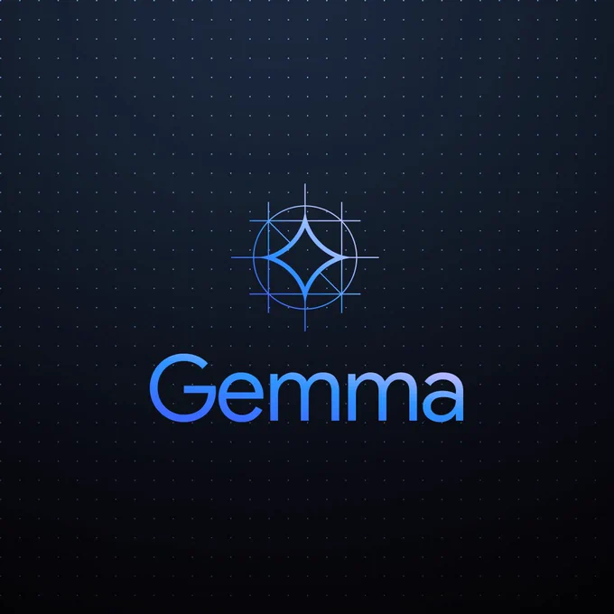 The word “Gemma” and a spark icon with blueprint styling appears in a blue gradient against a black background.