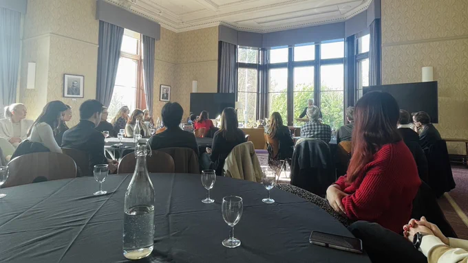Lindsay Cole presents awards to ENU students during a ceremony at Craiglockhart Campus