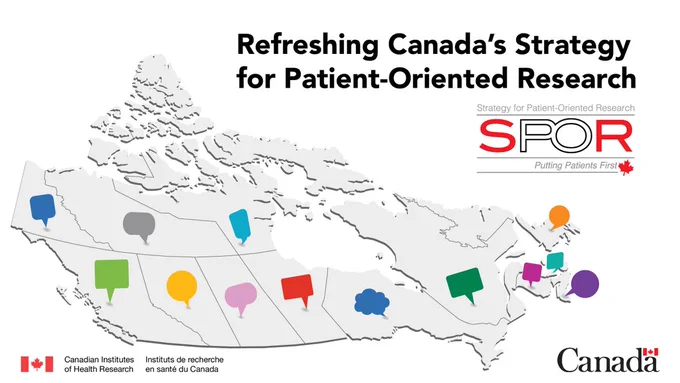 Map of Canada with speech bubbles across the country. Text: Refreshing Canada's Strategy for Patient-Oriented Research