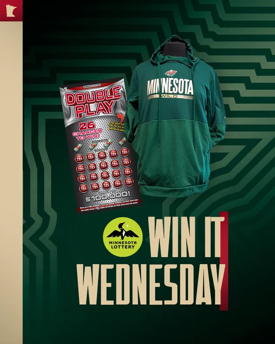 Win It Wednesday image with a green Minnesota Wild sweatshirt.