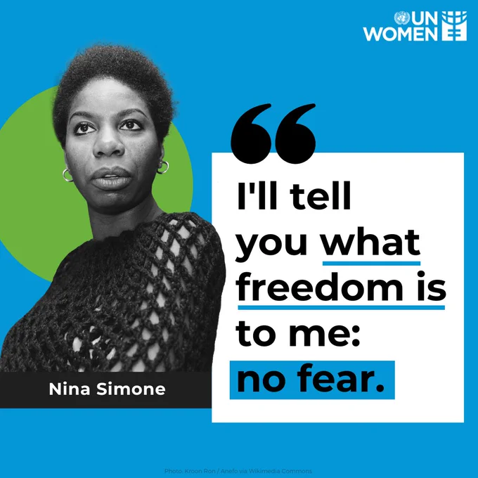 Nina Simone quote card: "I'll tell you what freedom is to me: no fear."