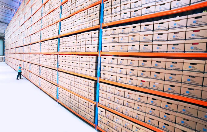 Warehouse of boxes stacked neatly