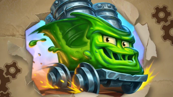 Card art of Sludge on Wheels bursting through a piece of parchment.