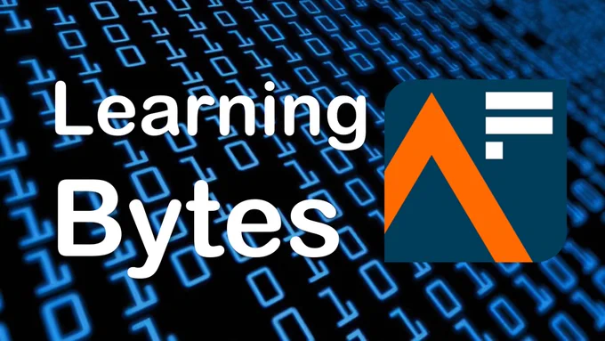 Text reads ‘Learning Bytes’ with the Analysis Function logo against a dark background of coding numbers one and zero. 
