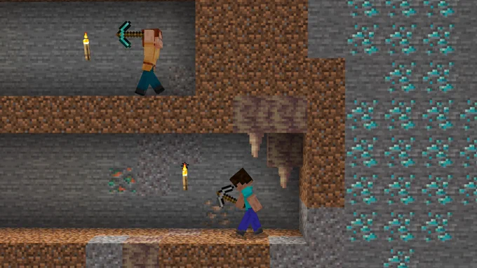 Two players are mining and about to find diamonds: one gives up and the other perseveres