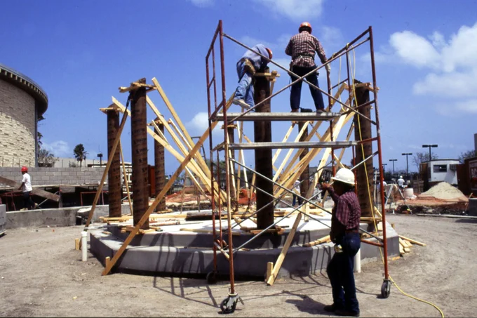 Construction of a gazebo structure.