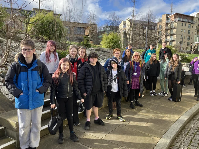 The Trumberbone Street Band making their way to the Scottish Parliament.