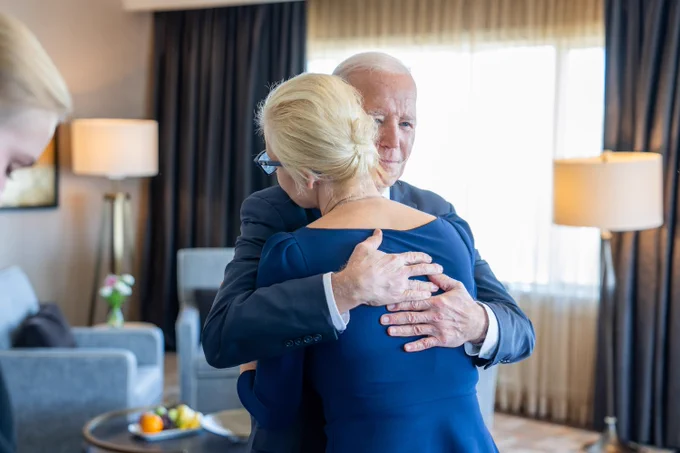 President Biden hugs Yulia Navalnaya.