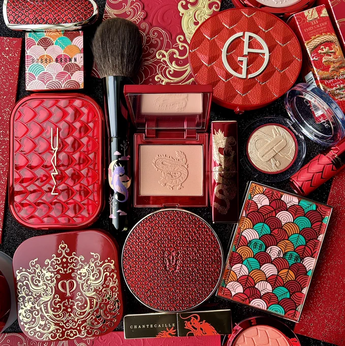 Assortment of makeup with dragon designs