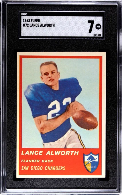 1963 Fleer football #72 Lance Alworth, San Diego Chargers, SGC 7, near mint!