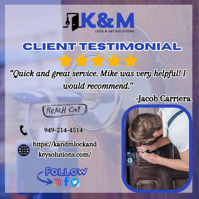 👇 | Contact us at:
☎ | 949-214-4514
🌐 | Visit https://kandmlockandkeysolutions.com/