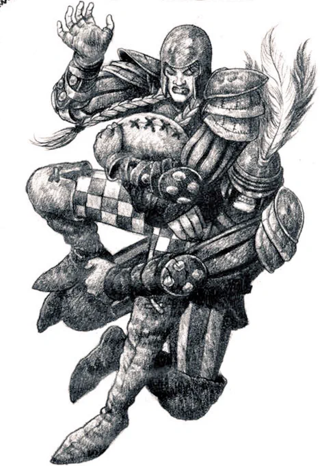 Two football players drawn with pencil holding a football in black and white