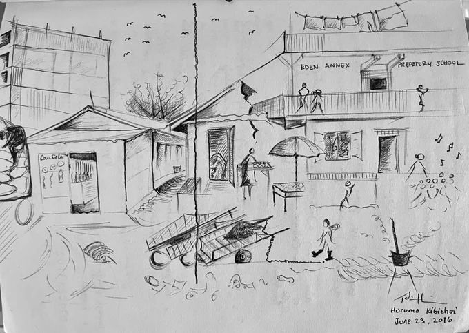 Sketch of Kibichoi base in Huruma, Nairobi. 2016.