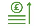 A line drawing in green indicating a pound sign, lines indicating bands, and an upward arrow