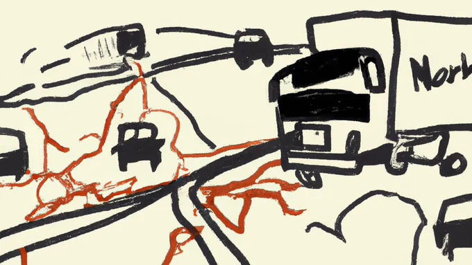 A nightmarish view of decision-making for inventory routing problems: several trucks driving endlessly on an artistic map.