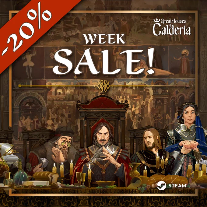Great Houses of Calderia - Key art with the text -20%, week sale!