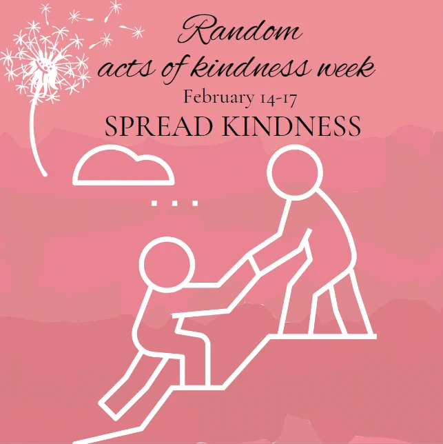 One a pink background grahics outline in white include: A dandelion flower with seeds blowing away and two figures, one offering their hand to the other to help them up a staircase are depicted. Thank you to our Americorps member Say for developing this graphic for our post.