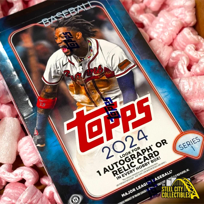 2024 Topps Series 1 Baseball Hobby Box

12 cards per pack.
20 packs per box.

Look for 1 autograph or relic card per box on average.

Celebrate the unofficial beginning of the 2024 baseball season when Topps Baseball Series 1 hits shelves in February 2024. Collectors will find the league’s current stars, greats from the past, and rising rookies featured on base cards, inserts, and autograph and relic cards!