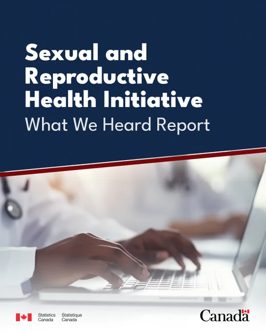 Sexual and Reproductive Health Initiative. What We Heard Report. Doctor typing on laptop.