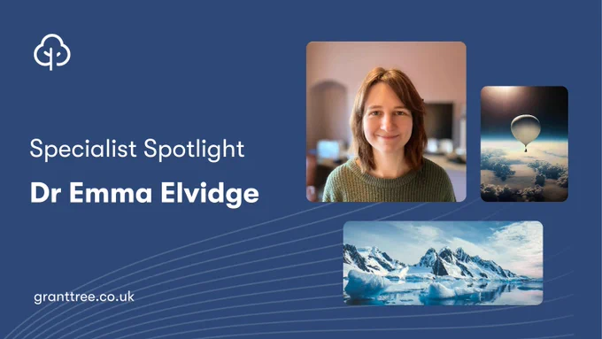 An image promoting GrantTree's Specialist Spotlight blog, featuring R&D Technical Expert Dr Emma Elvidge.