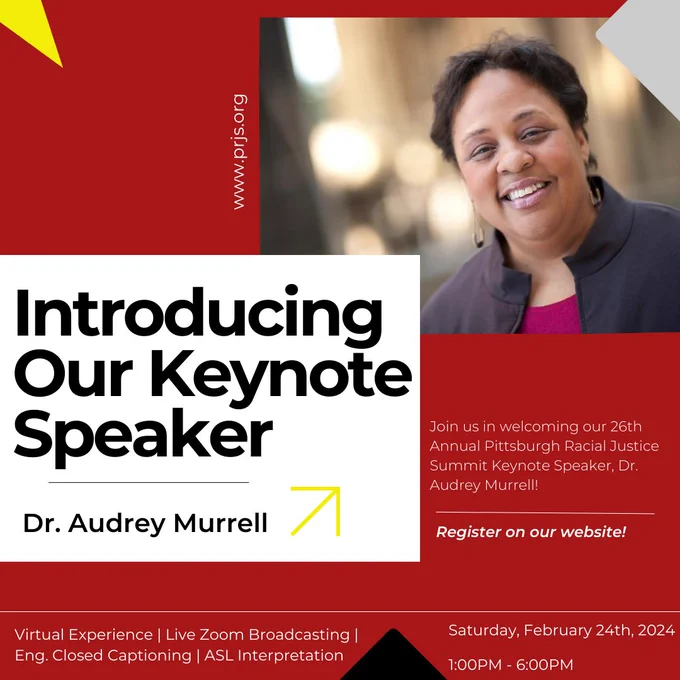 Photo of Audrey Murrell, a Black woman wearing a suit and smiling at the camera. She's wearing cool, geometric earrings.
There will be closed captions and ASL interpretation.