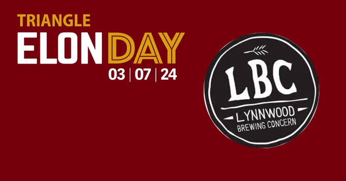 Triangle Elon Day 3 7 24 on maroon background with Lynnwood Brewing Concern logo