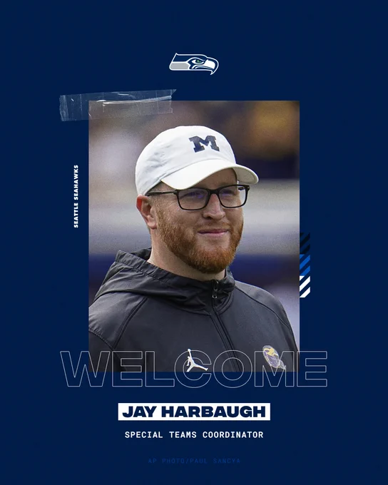 Next stop: Seattle.

We've named Jay Harbaugh as our Special Teams Coordinator. 