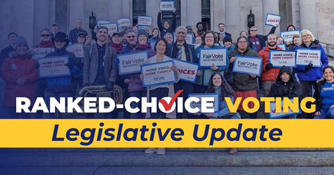 A graphic that says "Ranked Choice Voting Legislative Update"