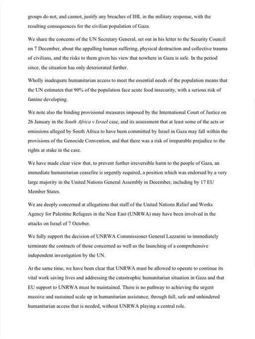 Letter signed by Taoiseach Leo Varadkar and Prime Minister of Spain Pedro Sánchez to President of the European Commission Ursula von der Leyen addressing the situation in Gaza.