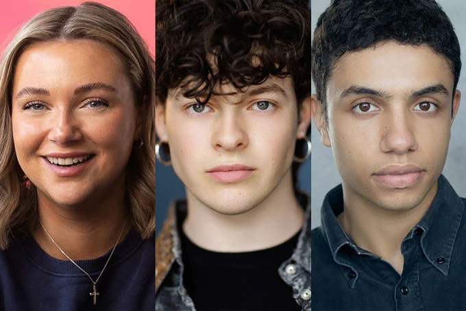 A photo showing three headshots of performers 