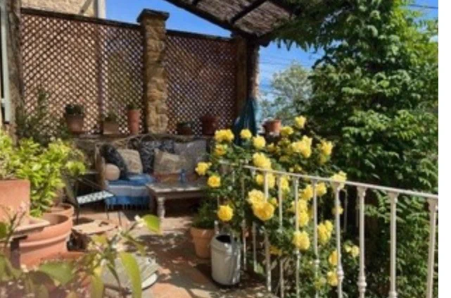 Flowers on a terrace in a French villa 