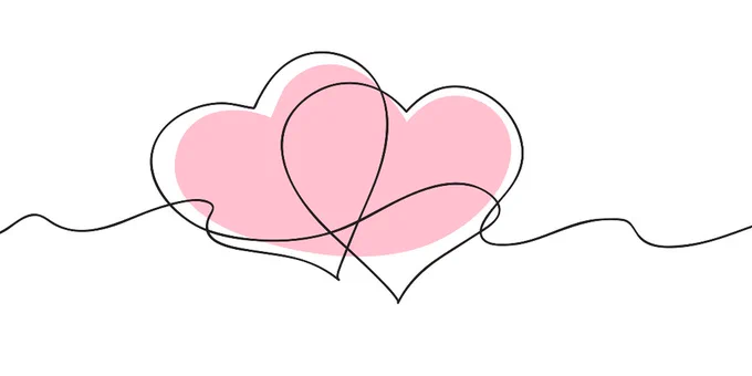 Hearts. Continuous line art drawing.