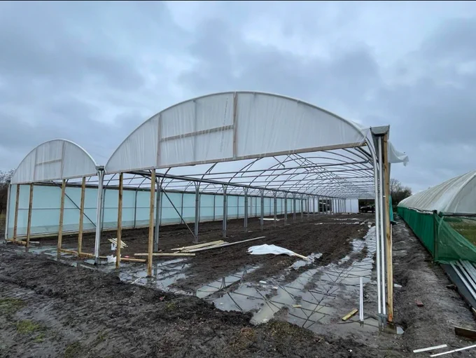 Newly built multispan poytunnel at Northhill Nursery. Just needs matting and base.  