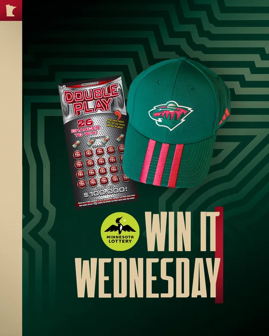 Win It Wednesday image with a green Minnesota Wild hat.