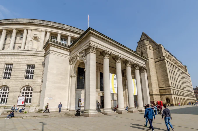 Exterior of Manchester Central Library in St. Peter's Square, Manchester.