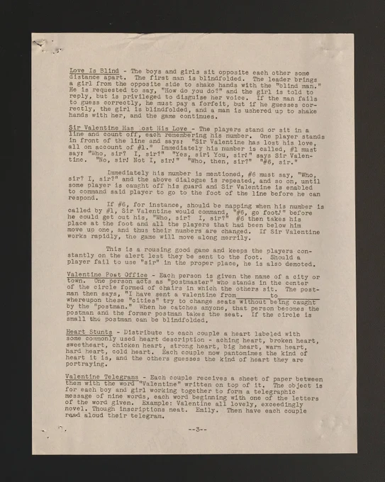 Suggestions for a Valentine Party, full page of text, to read a full transcript, go to the link provided in this post and find the transcript