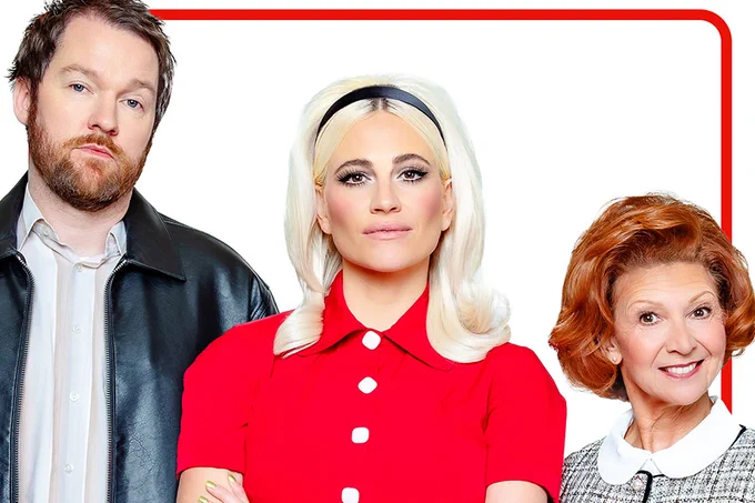 A photo showing three individuals in vintage clothing looking at the camera against a white background