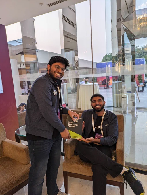 Jatin handing the India Education Report to Rajanikant from 100ms team at ASU GSV Summit