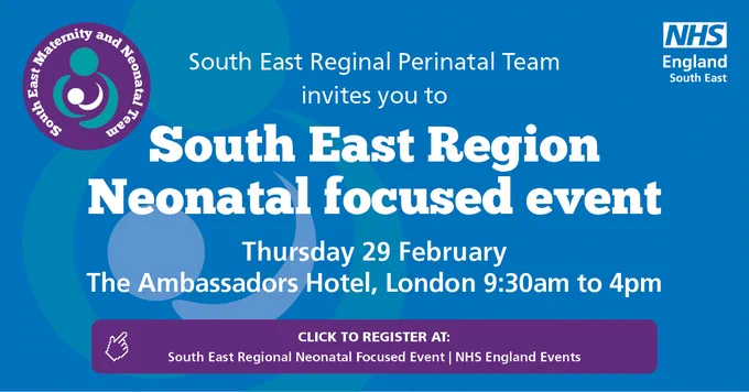 ✨South East Region Neonatal focused event✨
🗓Thursday, 29 February 
Register here ➡️http://tinyurl.com/mr26z9d5
@Anita25798367 #maternity #perinatal #neonatal #event