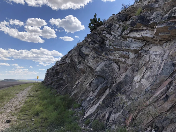Photograph of folded rocks outside of Marathon, TX.