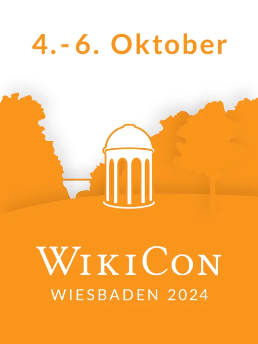 Logo der WikiCon Wiesbaden 2024 mit dem Terminhinweis 4. - 6. Oktober