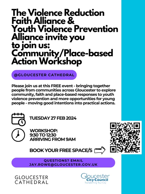  community, 
faith-based,
passionate
 opportunities 
@GloucesterCathedral
 @GloucesterCityCouncil 
@YoungGloucestershire 
join us.